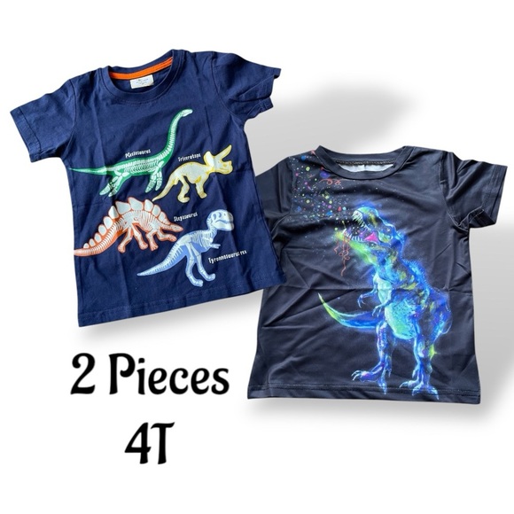 Lot of 2 Crew Neck Tee Size 3Y-4Y Cartoon Dinosaur T-shirt Print Short Sleeve - Picture 1 of 7